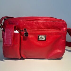 Perlina Red Leather Shoulder Bag